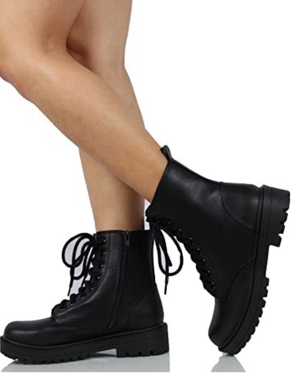 Soda Women's Black Combat Lace Up Zip Closure Ankle Boots - Size 9